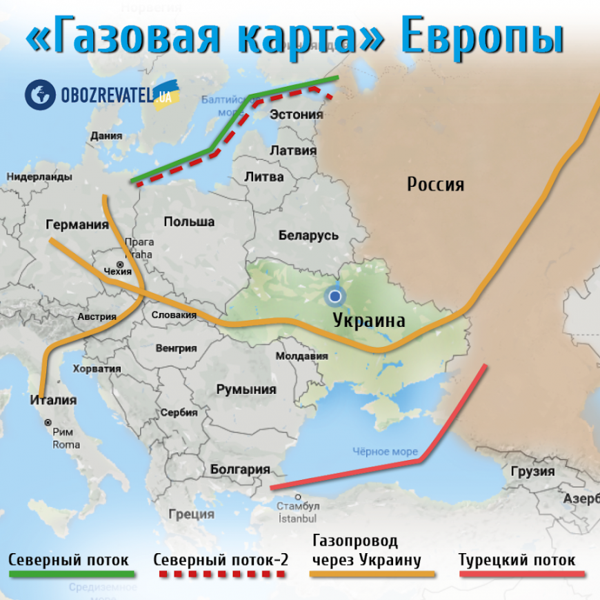 Карта газопроводов в европу через украину